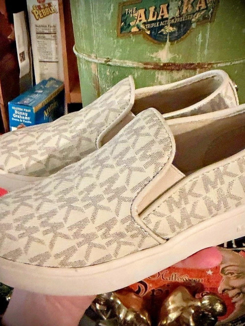 Michael Kors Allie Slip On Sneaker Antique White & Gray US 12 Little girls size